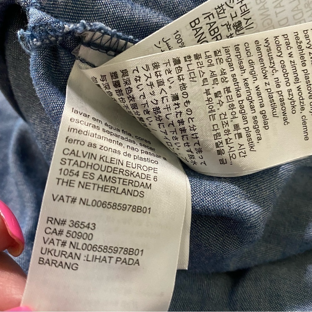 Calvin Klein denim sleeveless button down shirt dress distressed NWT small - Picture 9 of 9